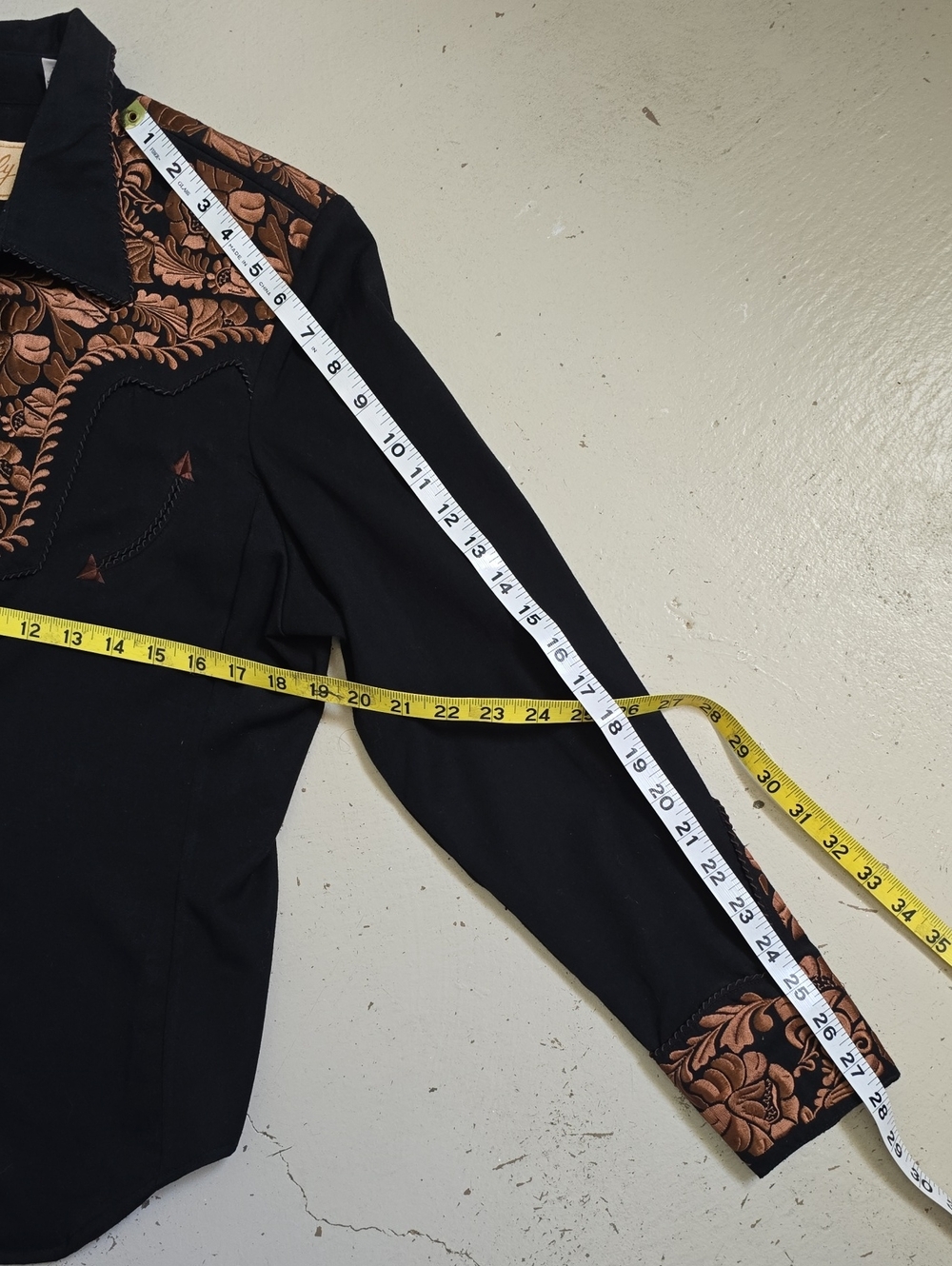 Scully Embroidered Black Western Pearl Snap Button Shirt Size M - Picture 5 of 8
